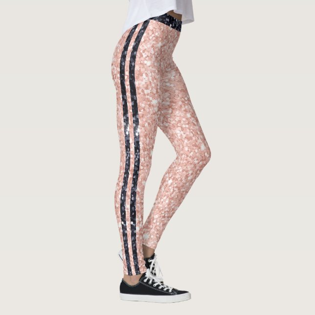 Legging Rose Golden Black Shiny Glitter Pattern Stripes (Direita)