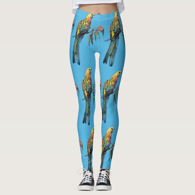 Legging Rosella Parrot Watercolor Blue Pássaros (Frente)
