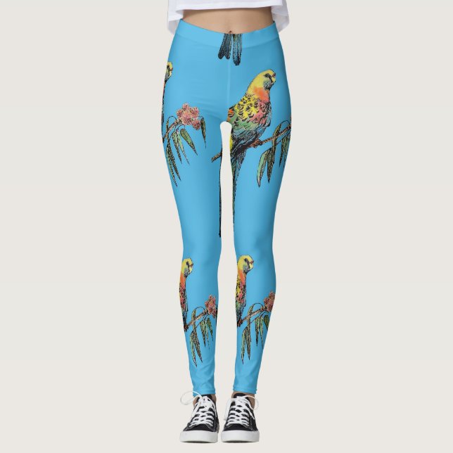Legging Rosella Parrot Watercolor Blue Pássaros (Frente)