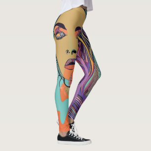 Legging Rosto Abstrato Caprichoso Colorido Artístico Diver