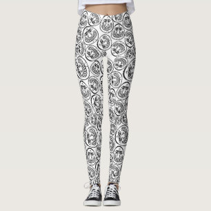 Legging Rostos Caprichosos: Desenho Animado Preto e Branco
