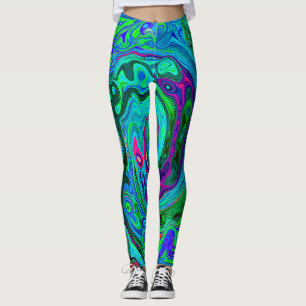 Legging Rotação Abstrato Retro Verde e Azul