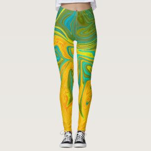 Legging Rotação Abstrato Verde de Verde Amarelo Trendy N