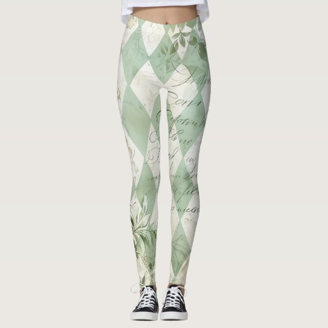 Legging Roteiro Floral Harlequim Verde Vintage (Frente)