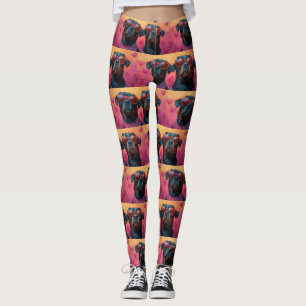 Legging Rottweiler Com Corações Rosas Dia dos Namorados