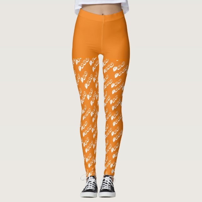 Legging Roupa de Halloween de Boo Bonito, Branca Laranja (Frente)