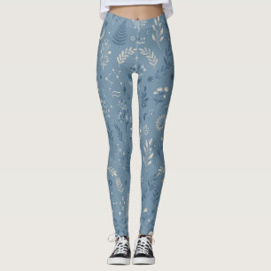 Legging Roupas Ativas Azul Poeirento Botânico Celestial Bo