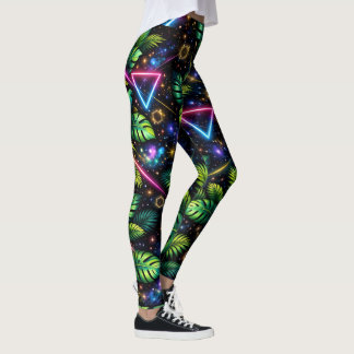 Legging Roupas Ativas da Galáxia Neon da Selva Cósmica