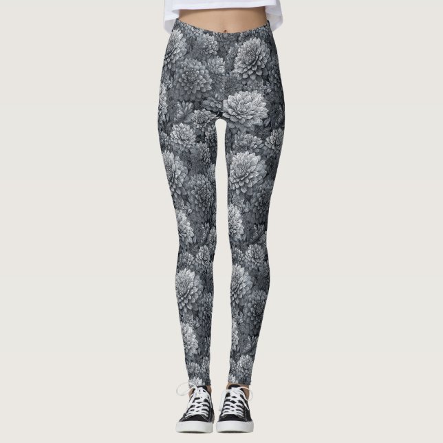 Legging Roupas Ativas Prateadas  Dalias Brilham Roupas Fem (Frente)