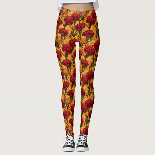 Legging Roupas de Academia Laranja Presentes de Natal Flor (Frente)