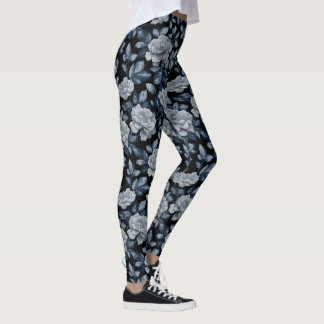 Legging Roupas de ginásio prateadas com gardenias inspirad