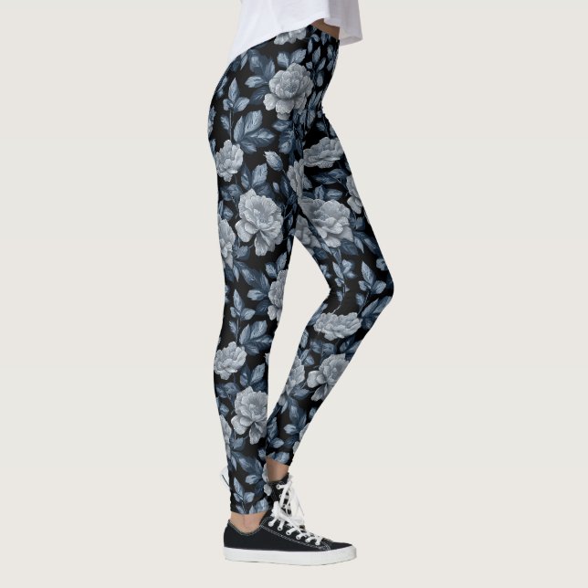 Legging Roupas de ginásio prateadas com gardenias inspirad (Direita)