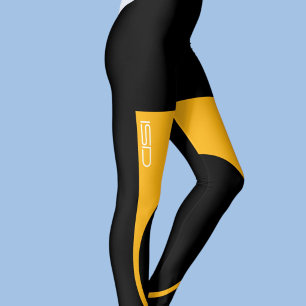 Legging Roupas Esportivas Preto Amarelo ISD Fitness Retro 