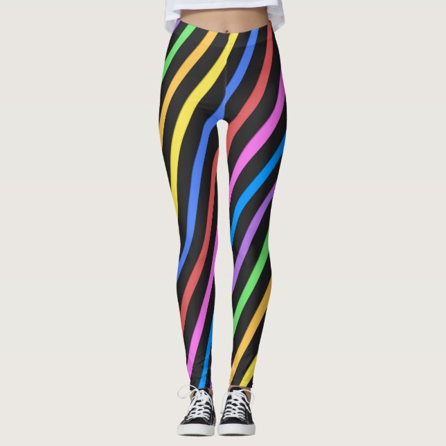 Legging Roxo Amarelo Azul, Bandas de triquete Pretas (Frente)