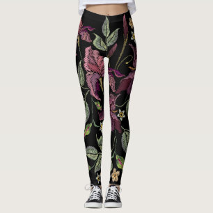 Legging Roxo Bordado Suscita Fundo Negro.
