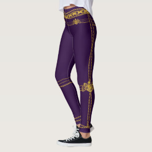 Legging Roxo Chain Dourado do emblema do leão da