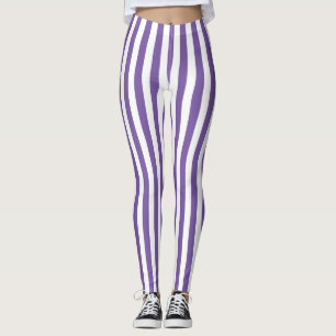 Legging Roxo Clássico e Listras Verticais Brancas