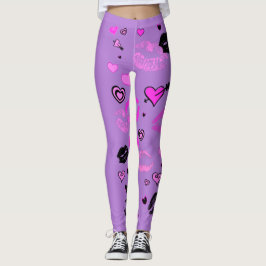 Legging Roxo com Corações e Lábios