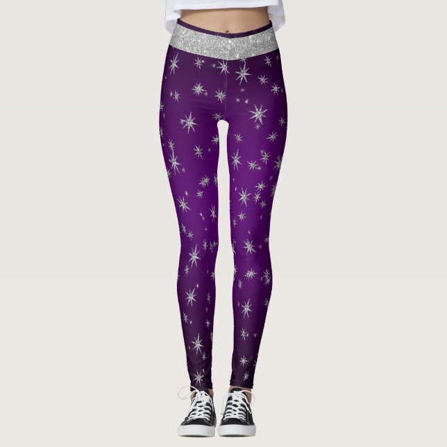 Legging Roxo com Estrelas Prateadas (Frente)