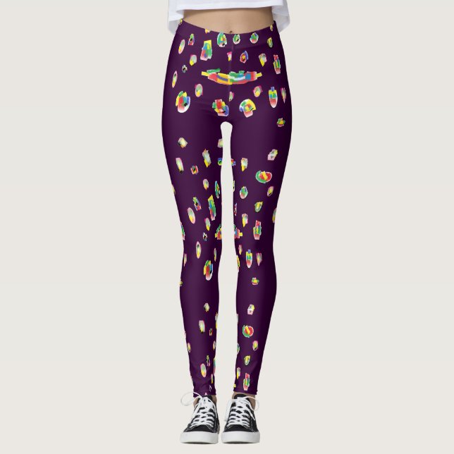 Legging Roxo com padrões de cor mista (Frente)