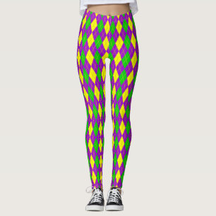Legging Roxo do teste padrão de Argyle do carnaval, ouro,