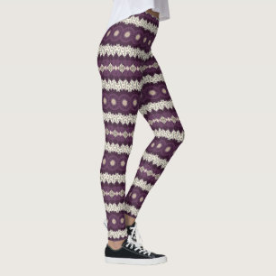Legging Roxo e Bege Mandala Padrões Geométricos Ousados