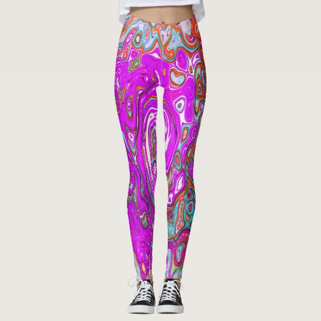 Legging Roxo e Laranja Groovy Abstrato Retro Espiral (Frente)