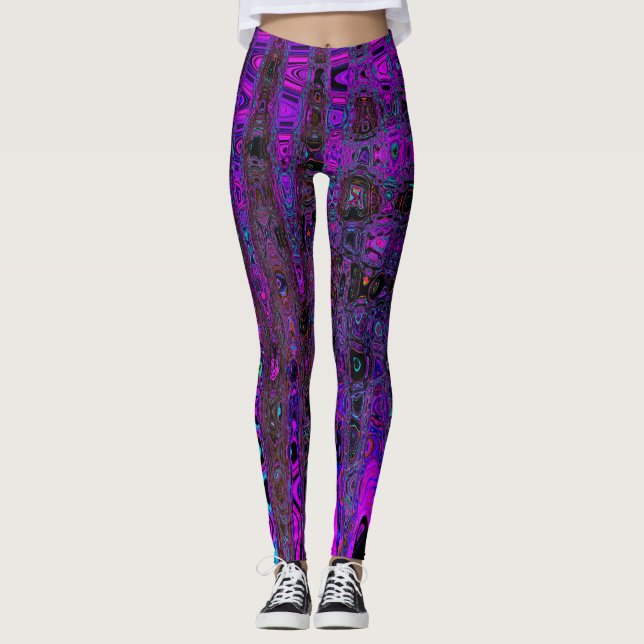 Legging Roxo e Ondas Atômicas Retro Negras (Frente)
