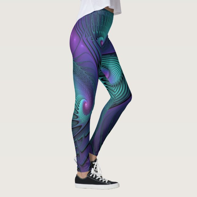 Legging Roxo encontra Arte Fractal abstrato Turquesa moder (Direita)