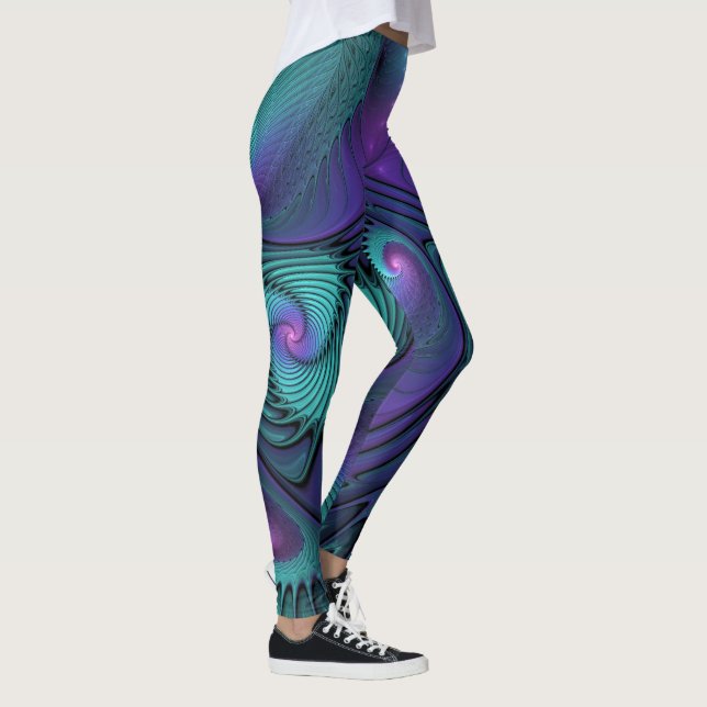 Legging Roxo encontra Arte Fractal abstrato Turquesa moder (Direita)