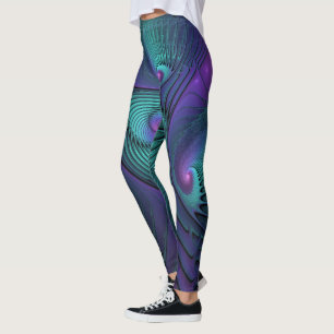Legging Roxo encontra Arte Fractal abstrato Turquesa moder