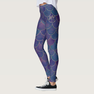 Legging Roxo Escuro com Scale Dourada Monograma Sereia