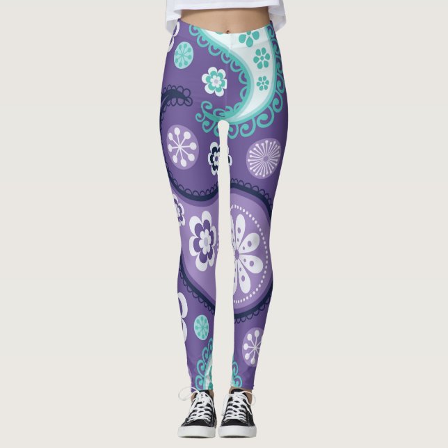 Legging Roxo Floral Paisley (Frente)