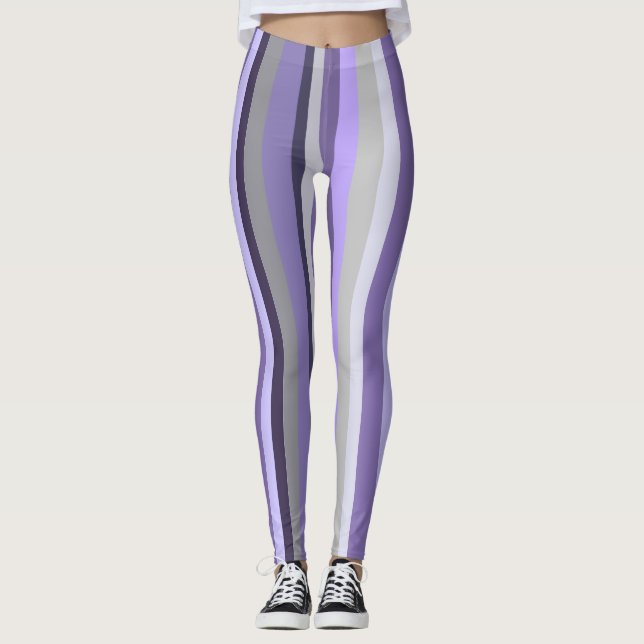 Legging Roxo Lavanda Cinza Listras Verticais (Frente)