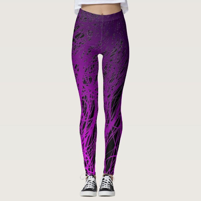 Legging Roxo linear da explosão - caneleiras (Frente)