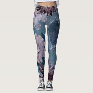 Legging Roxo Monocromático: Floral Aquarela Sem Costura