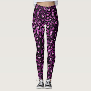 Legging Roxo Ombre & Preto Glam Glitter Pontos de Leopardo