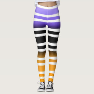 Legging Roxo Preto Laranja Pincel de Pintura Halloween