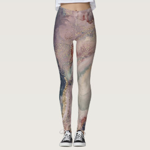 Legging Roxo Rosa Suave Galáxia Cósmica Brilho Aquarela