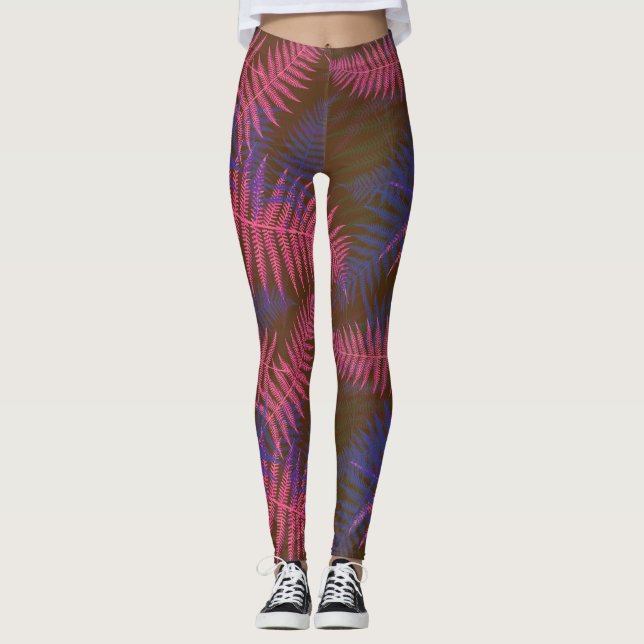 Legging Roxo Tropical e Folhas Azuis (Frente)