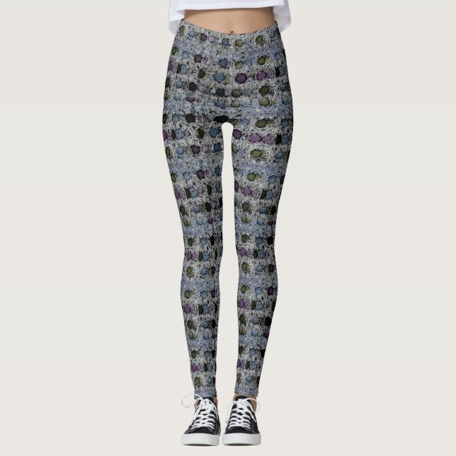 Legging Roxo Verde Azul com Pontos Grandes Escuros (Frente)