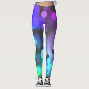 Legging Roxo, Verde, Círculos Azuis na Cinza