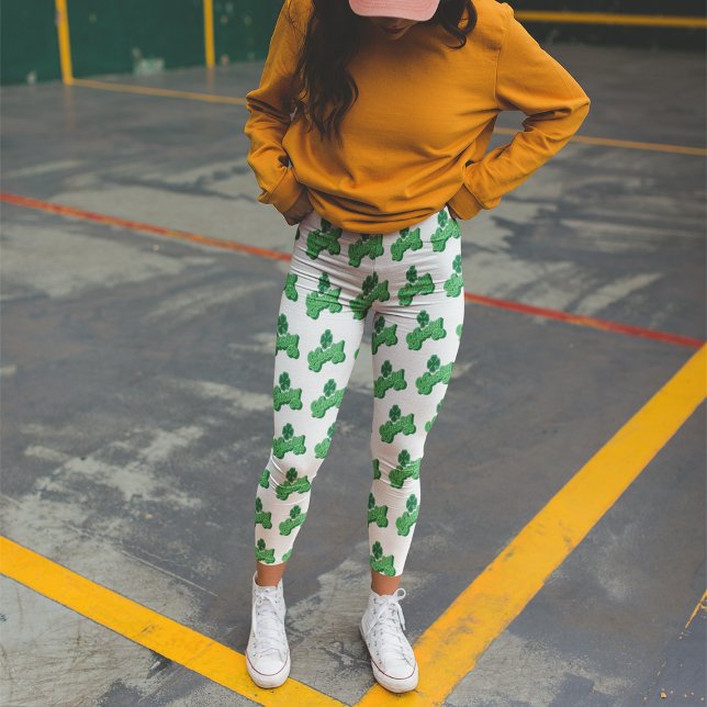 Legging Rua de Folha de Véu Verde Branco, Dia de Patrick (Criador carregado)