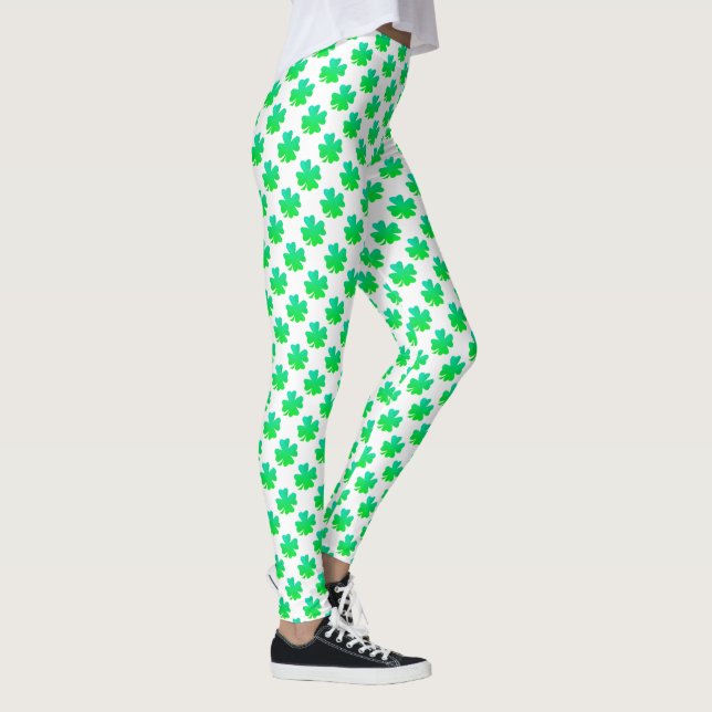 Legging Rua de padrão Shamrock Patrick Day Green White Per (Direita)