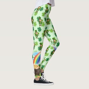 Legging Rua do dia de Patrick Leprechaun Rainbow Shamrocks