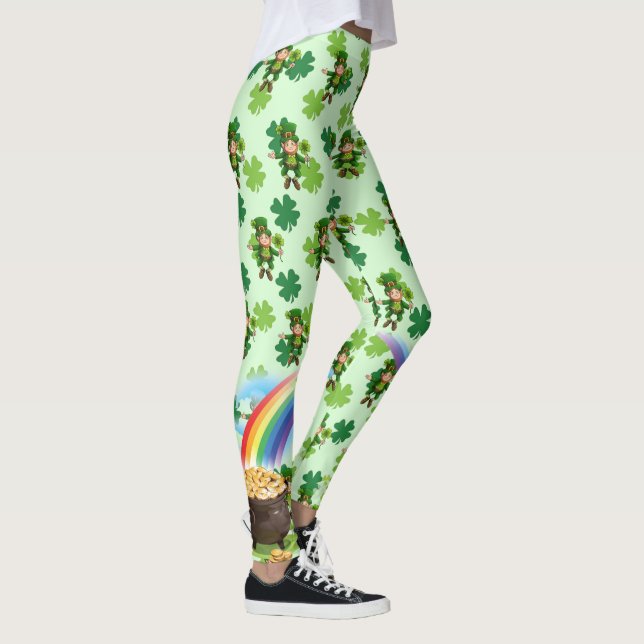 Legging Rua do dia de Patrick Leprechaun Rainbow Shamrocks (Direita)