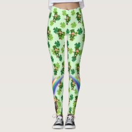Legging Rua do dia de Patrick Leprechaun Rainbow Shamrocks