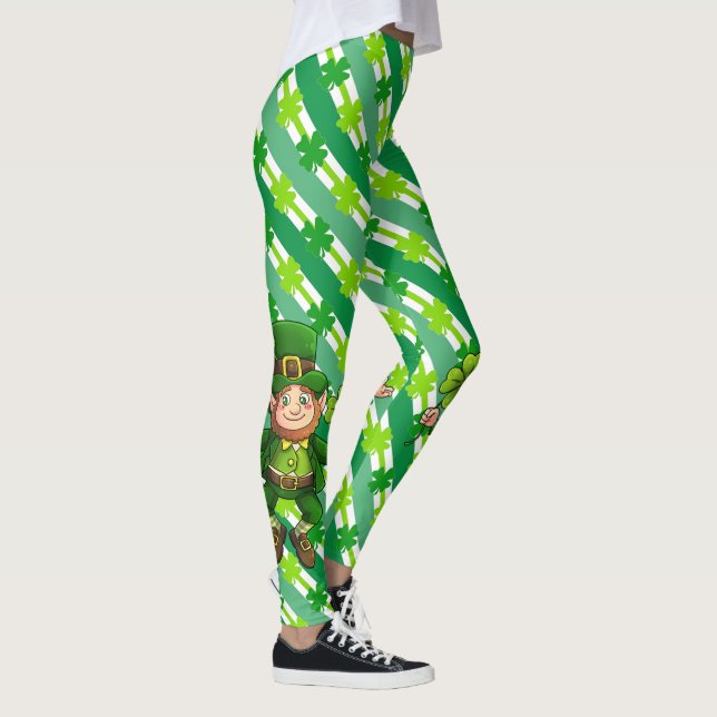 Legging Rua do dia de Patrick Leprechaun Shamrock Green Wh (Direita)