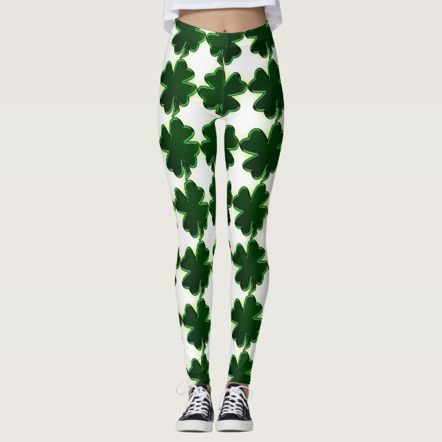 Legging Rua Irlandesa: Patricks Day Four Leaf Clovers (Frente)