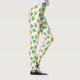 Legging Rua Lucky Green Beer e Shamrocks. Dia de Patrick.